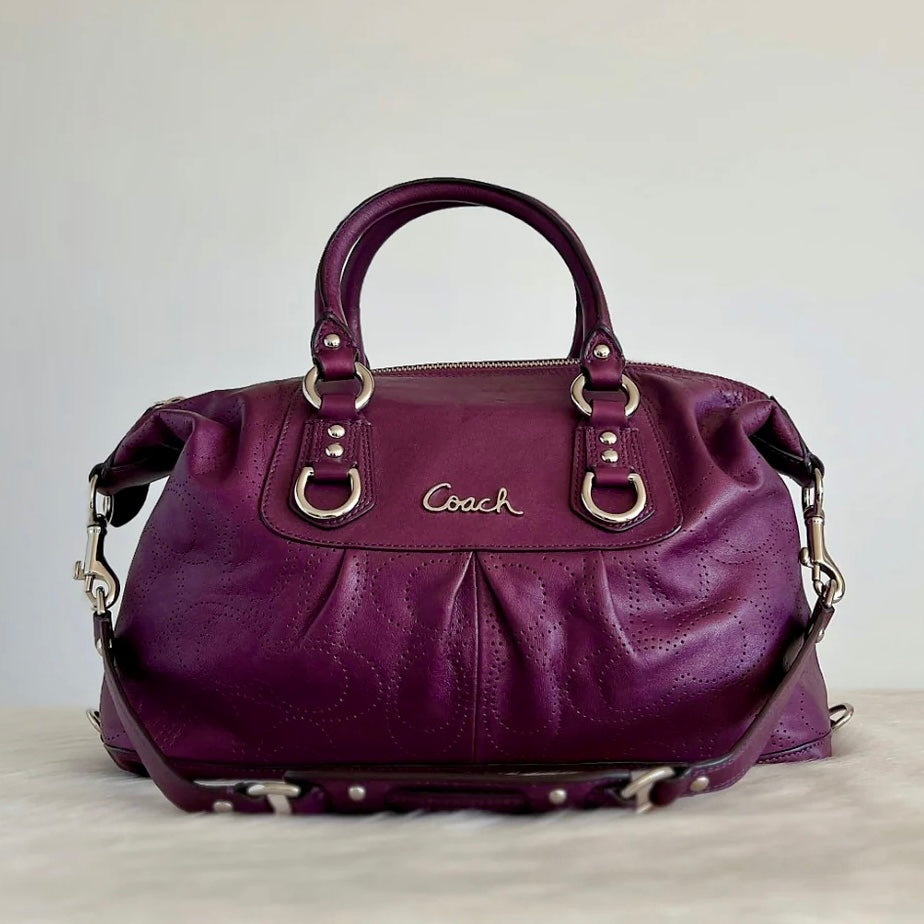 Coach Purple Leather Front Logo Boston 2 Way Shoulder Bag