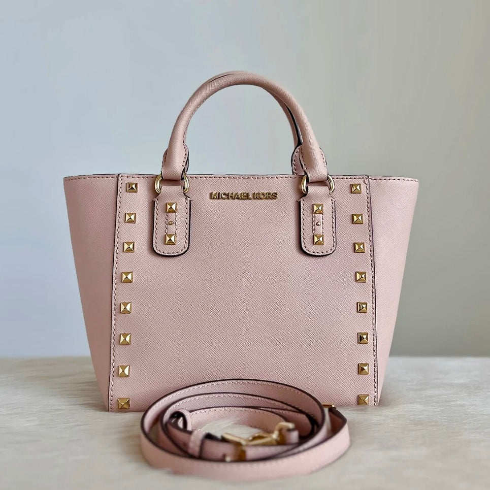 Michael Kors Pink Saffiano Leather Studded 2 Way Shoulder Bag Excellent