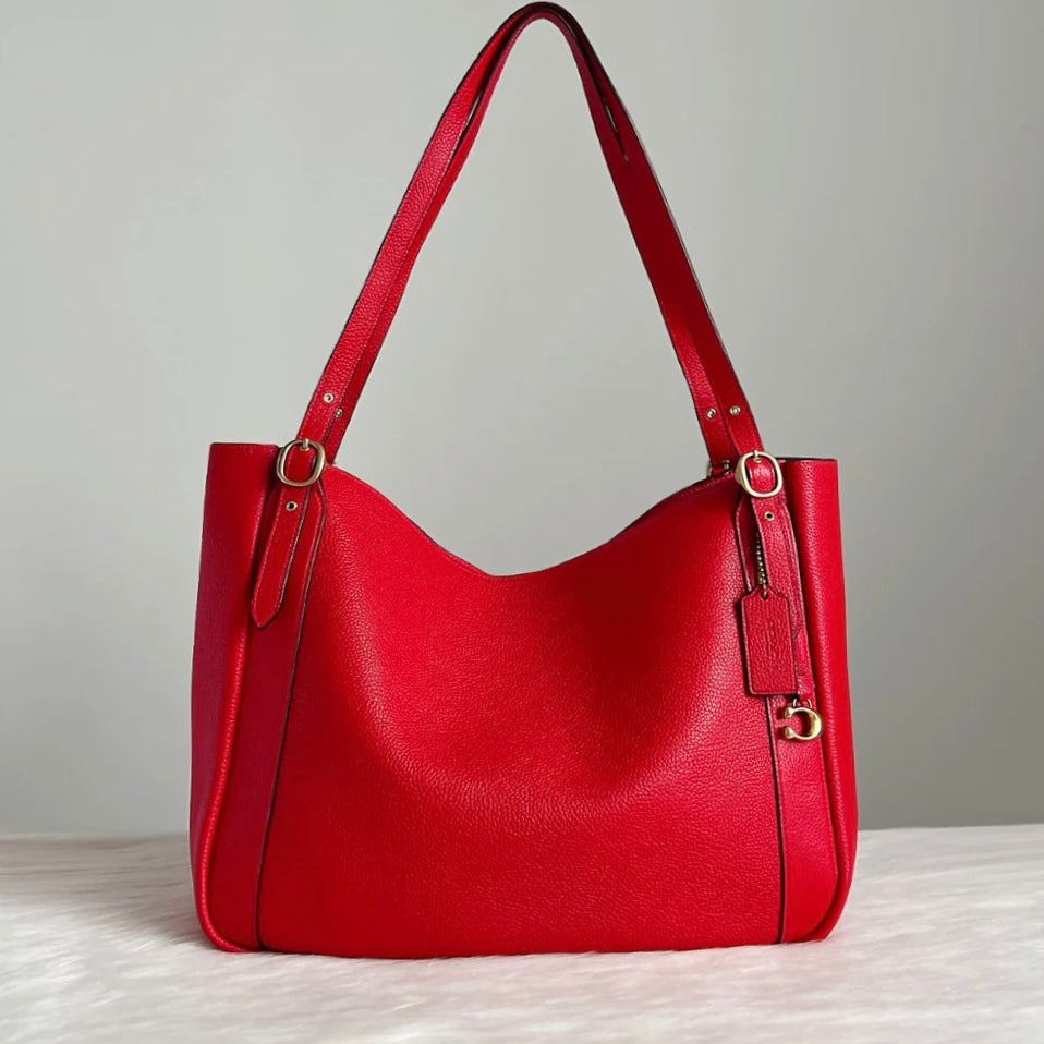 Coach Red Pebbled Leather Slouchy Carryall Large Shoulder Bag Like New