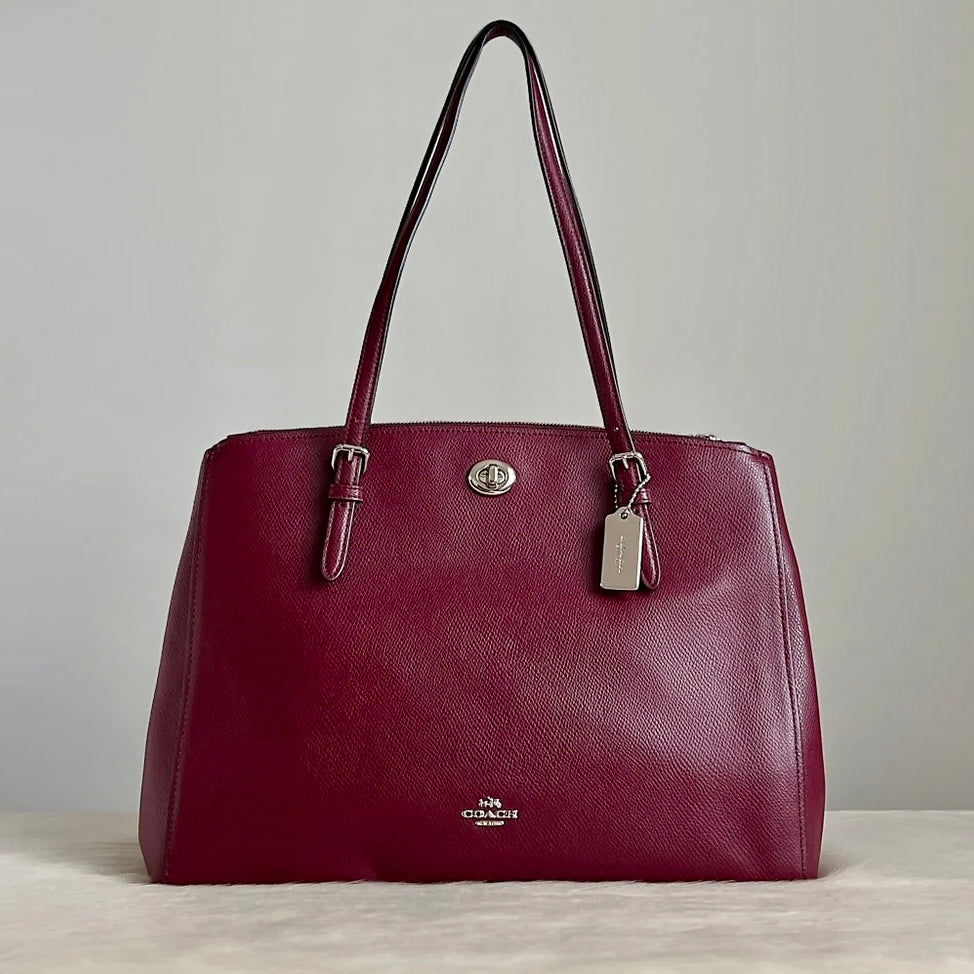 Coach Burgundy Leather Triple Compartment Career Shoulder Bag Excellent