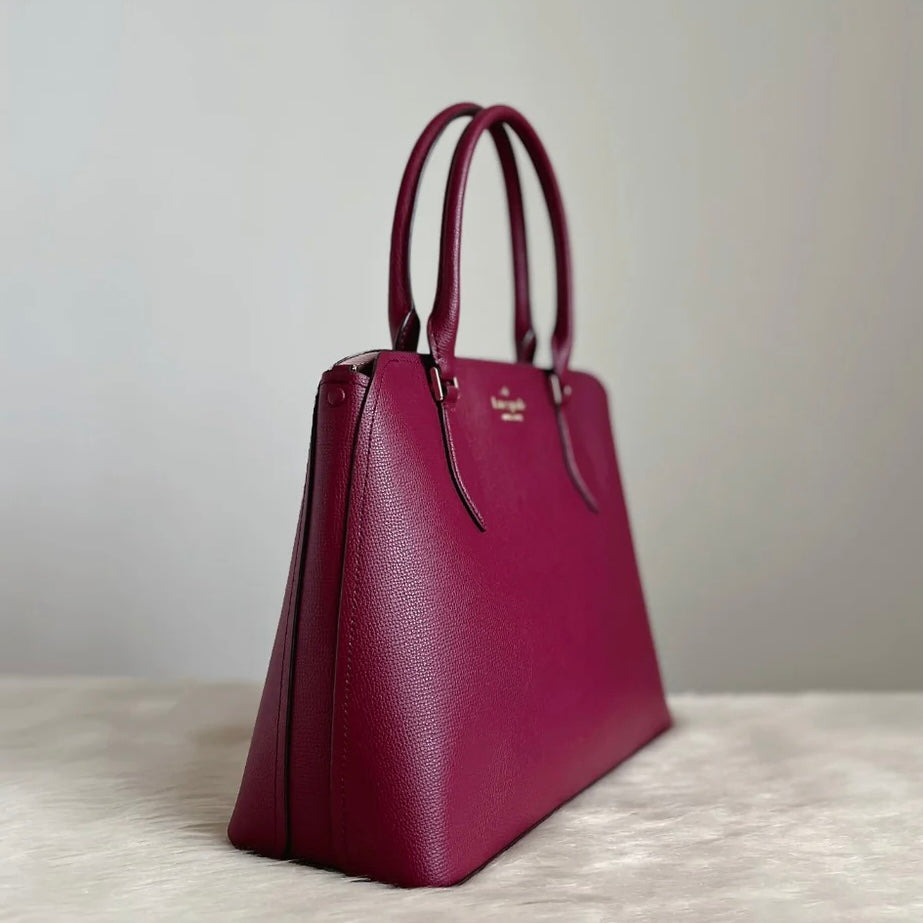 Kate Spade Maroon Leather Front Logo Career 2 Way Shoulder Bag Like New