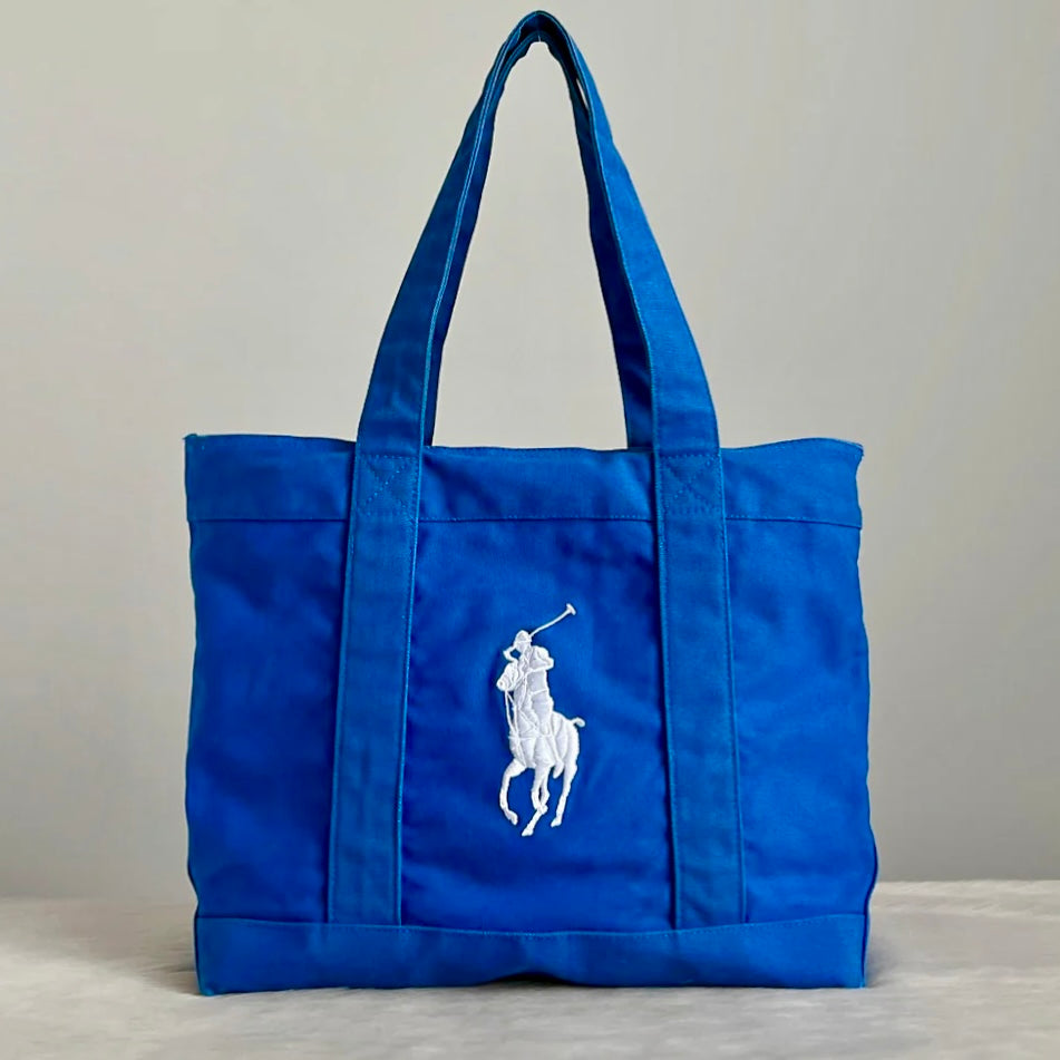 Ralph Lauren Blue Canvas Signature Logo Shoulder Bag