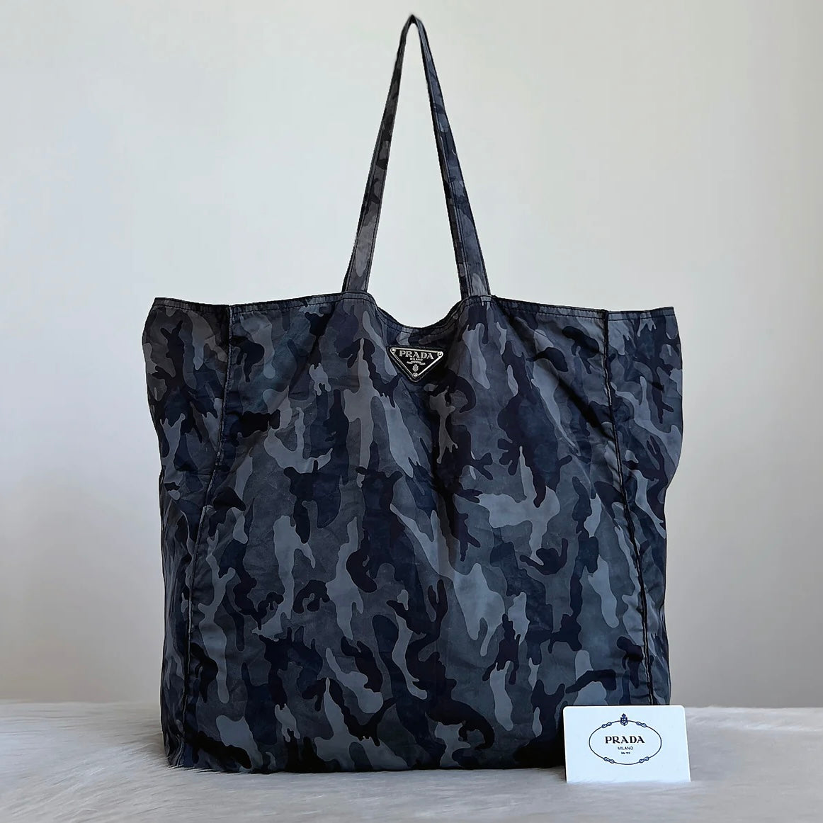 Prada Camo Print Signature Nylon Front Logo Carryall Shoulder Bag