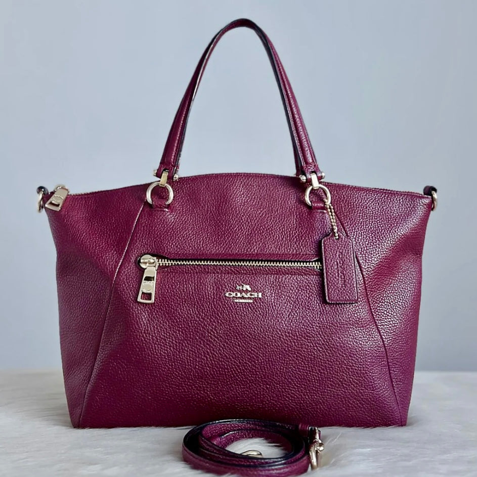 Coach Bordeaux Leather Front Detail 2 Way Shoulder Bag Like New