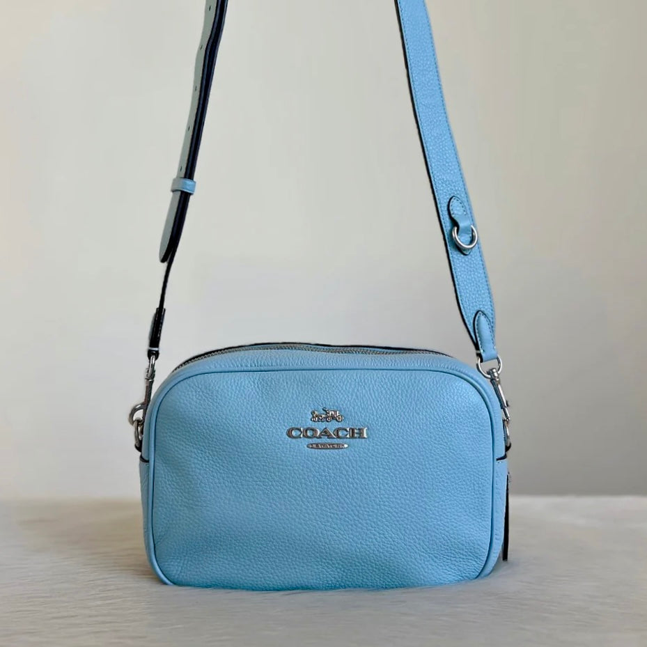 Coach Light Blue Leather Camera Crossbody Shoulder Bag Excellent