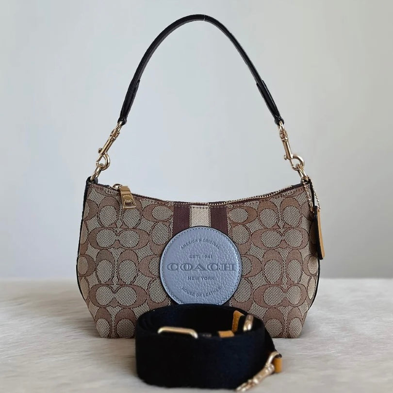 Coach Chocolate Leather Monogram Small 2 Way Shoulder Bag Excellent