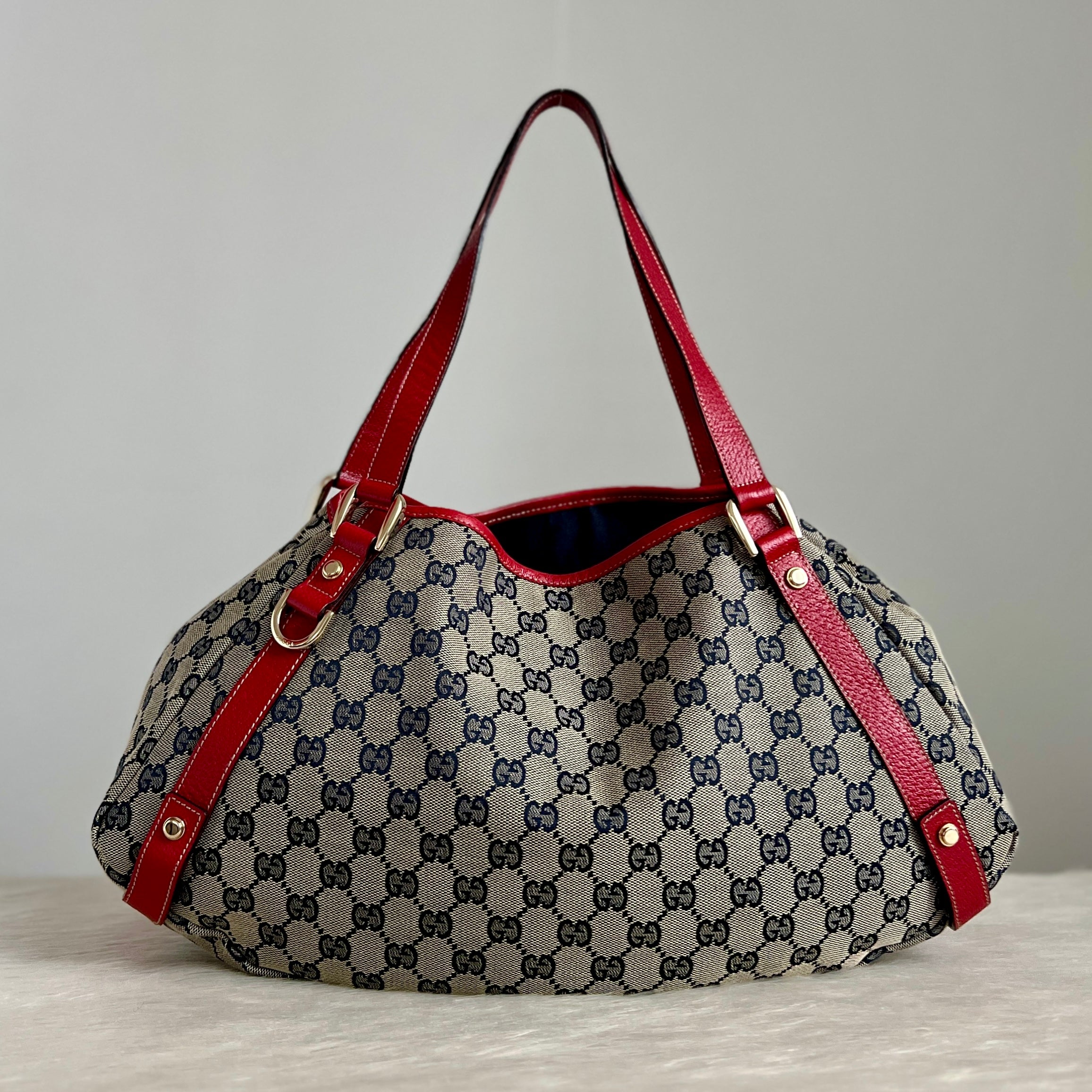 Gucci Red Leather Double G Monogram Abbey Shoulder Bag