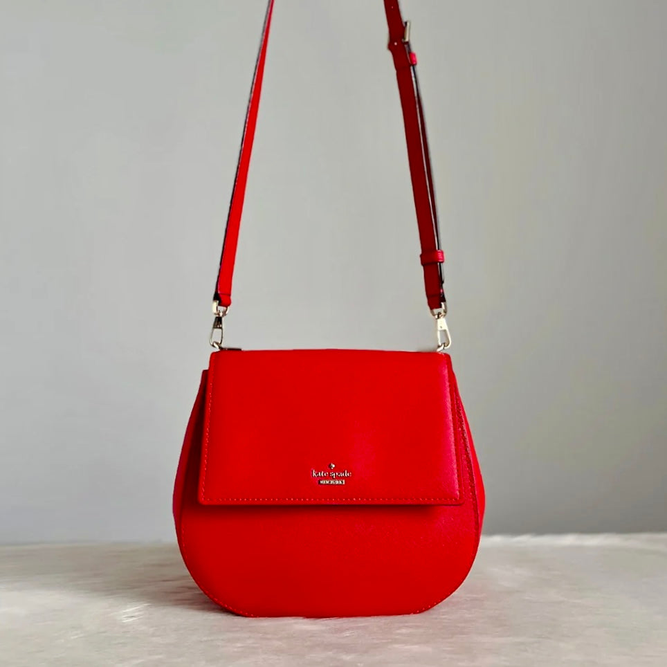 Kate Spade Red Leather Front Logo Crossbody Shoulder Bag Like New