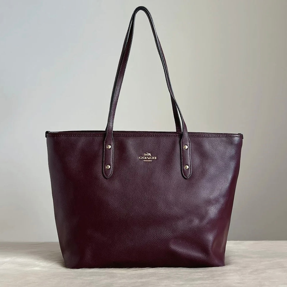 Coach Plum Leather Front Logo Carryall Shoulder Bag