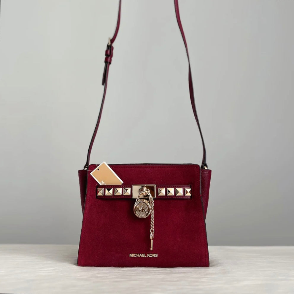 Michael Kors Bordeaux Leather Suede Patchwork Crossbody Shoulder Bag New with Tags