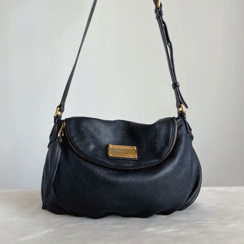 Marc Jacobs Black Leather Front Logo Crossbody Shoulder Bag
