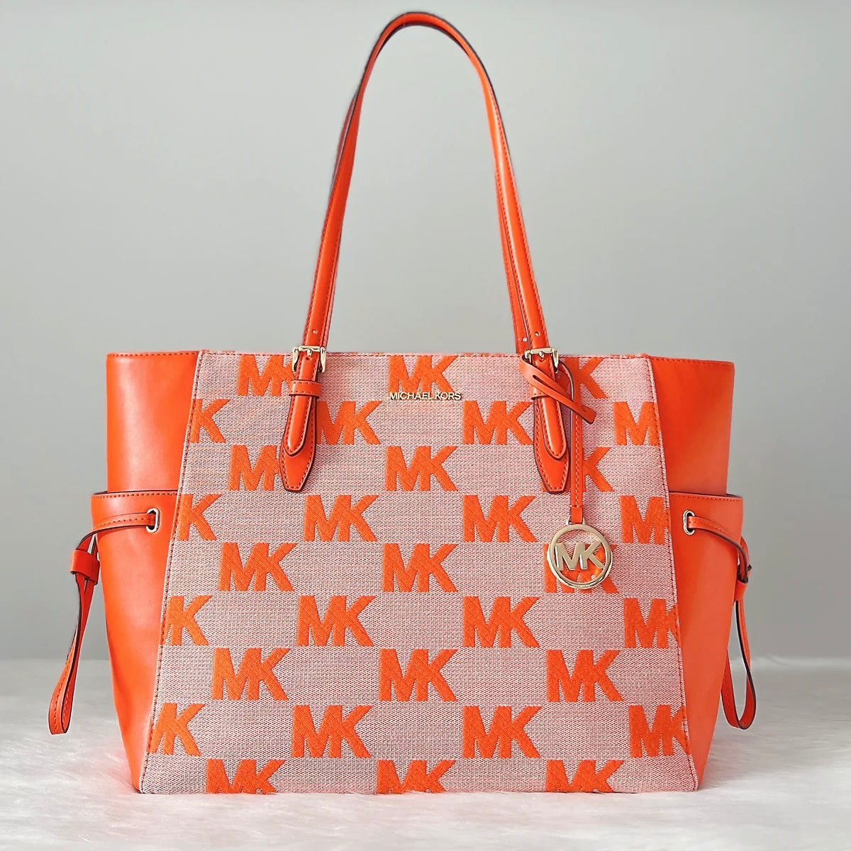 Michael Kors Orange Leather Monogram Drawstring Large Shoulder Bag Like New
