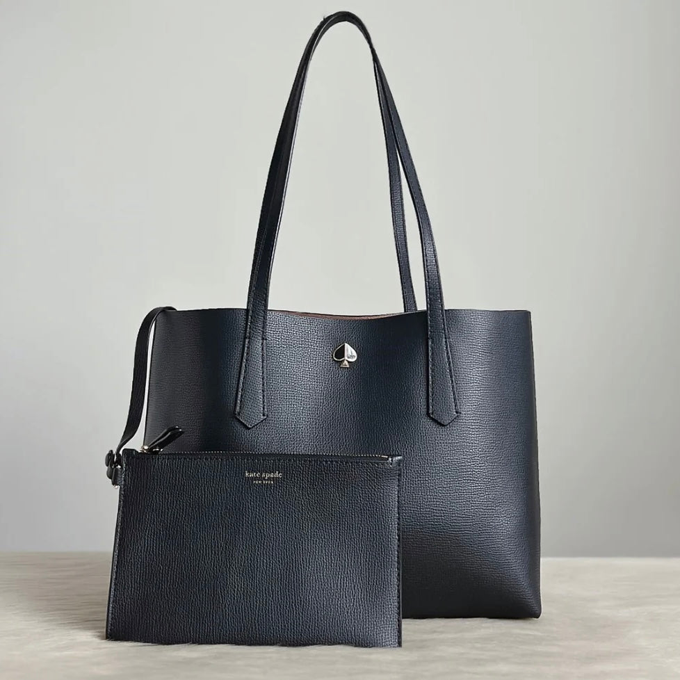 Kate Spade Black Leather Carryall Shoulder Bag + Pouch Like New