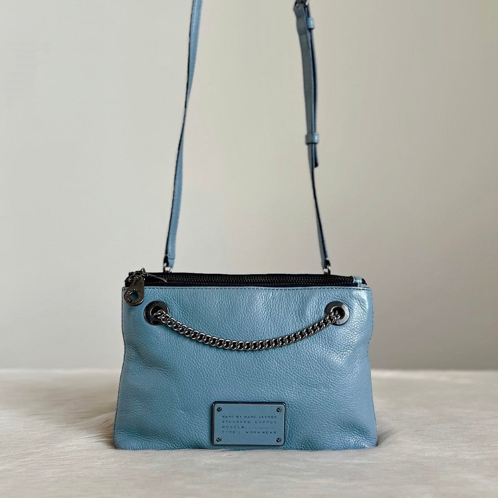 Marc Jacobs Blue Leather Double Compartment Crossbody Shoulder Bag Excellent