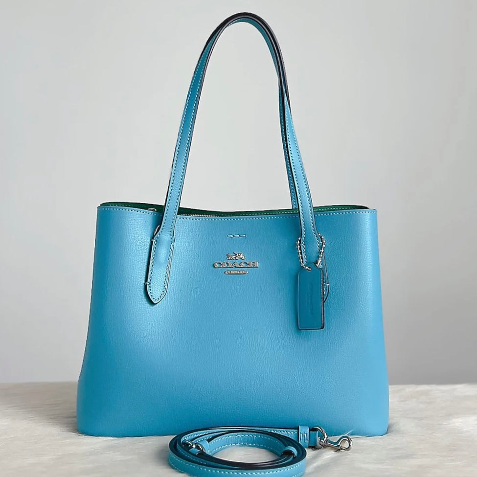Coach Blue Leather Triple Compartment 2 Way Shoulder Bag Like New