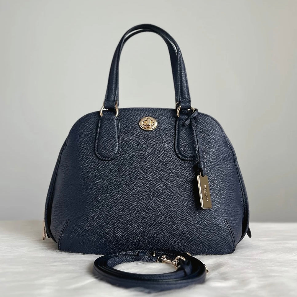 Coach Navy Leather Turn Lock Detail 2 Way Shoulder Bag Excellent