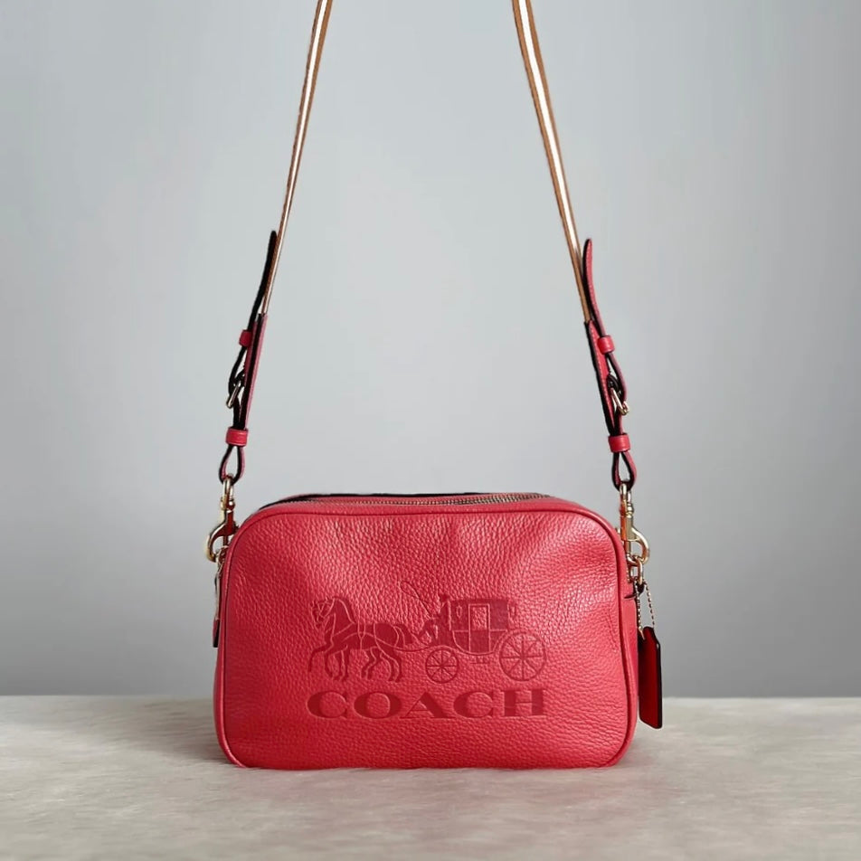 Coach Leather Embossed Logo Double Compartment Crossbody Shoulder Bag Like New
