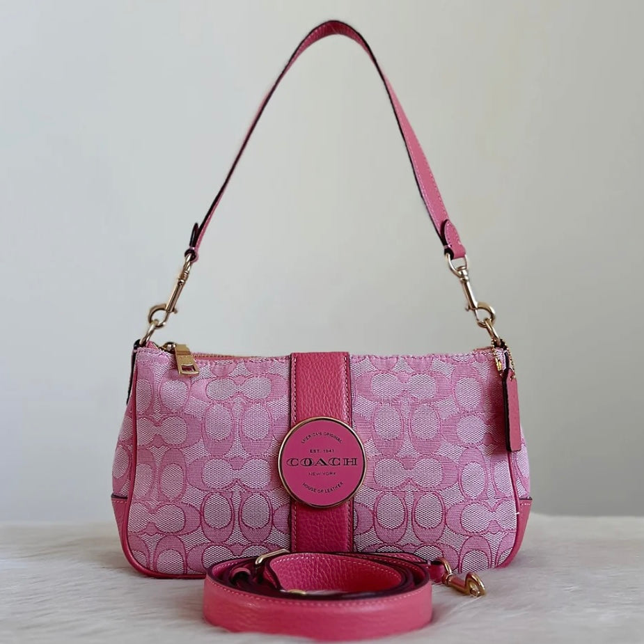 Coach Pink Leather Monogram 2 Way Shoulder Bag Like New