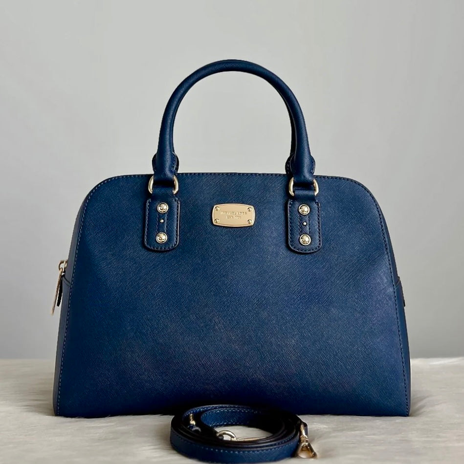 Michael Kors Navy Leather Front Logo Boston 2 Way Shoulder Bag Like New