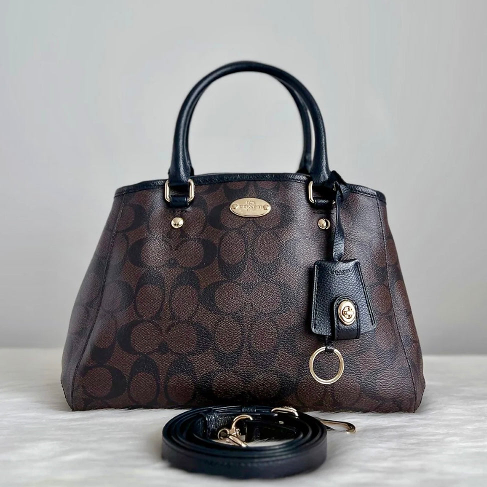 Coach Black Leather Monogram Triple Compartment 2 Way Shoulder Bag Excellent