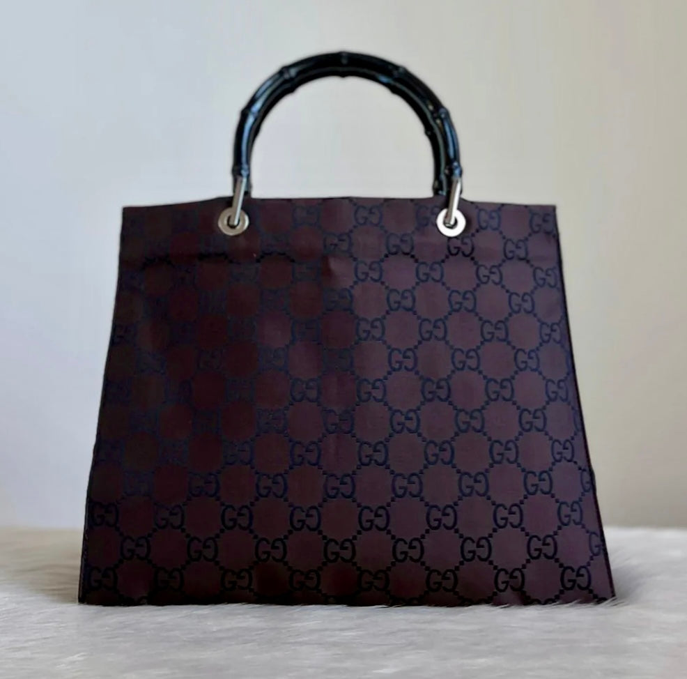 Gucci Chocolate Signature Bamboo Double G Monogram Career Tote Bag