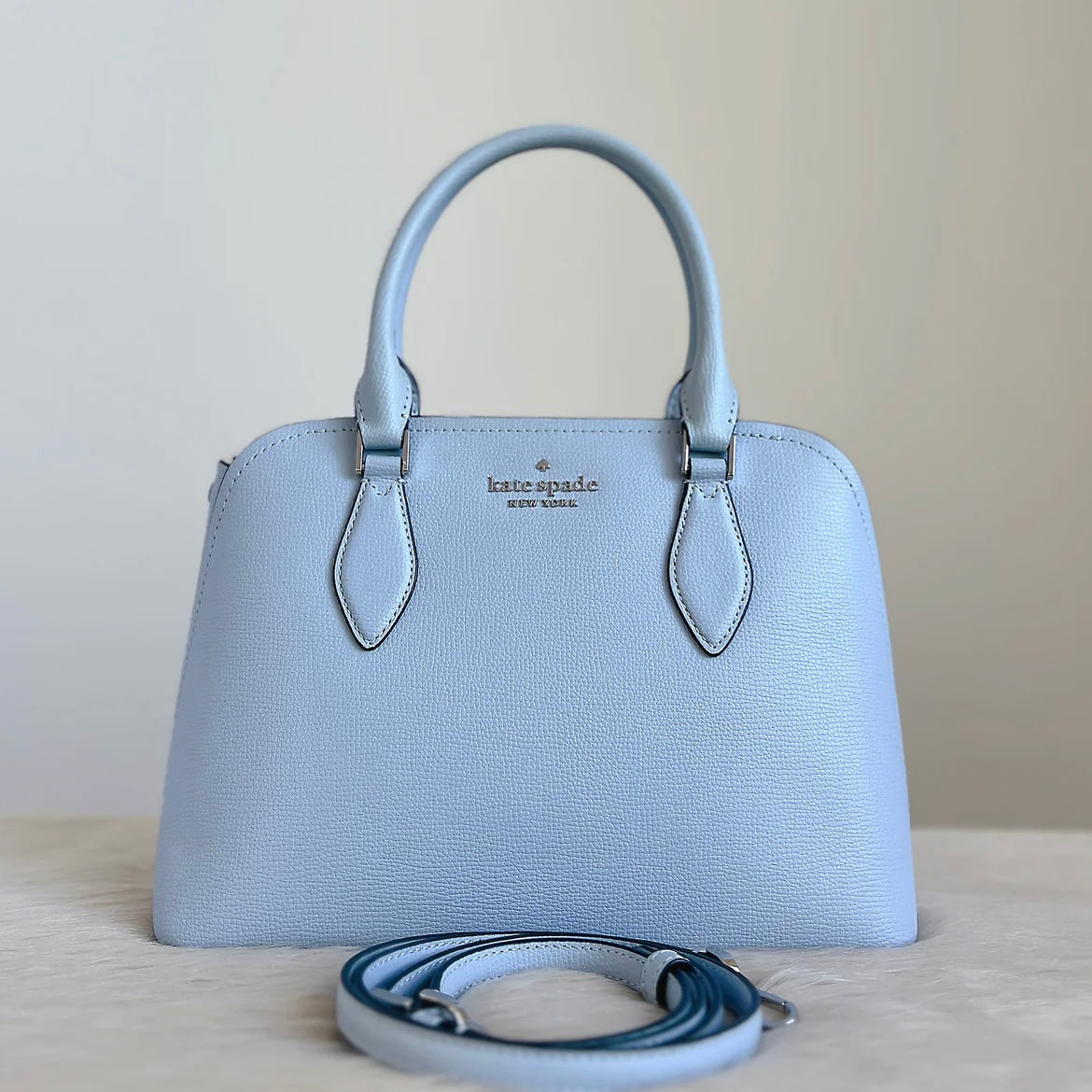 Kate Spade Light Blue Leather Front Logo 2 Way Shoulder Bag Like New