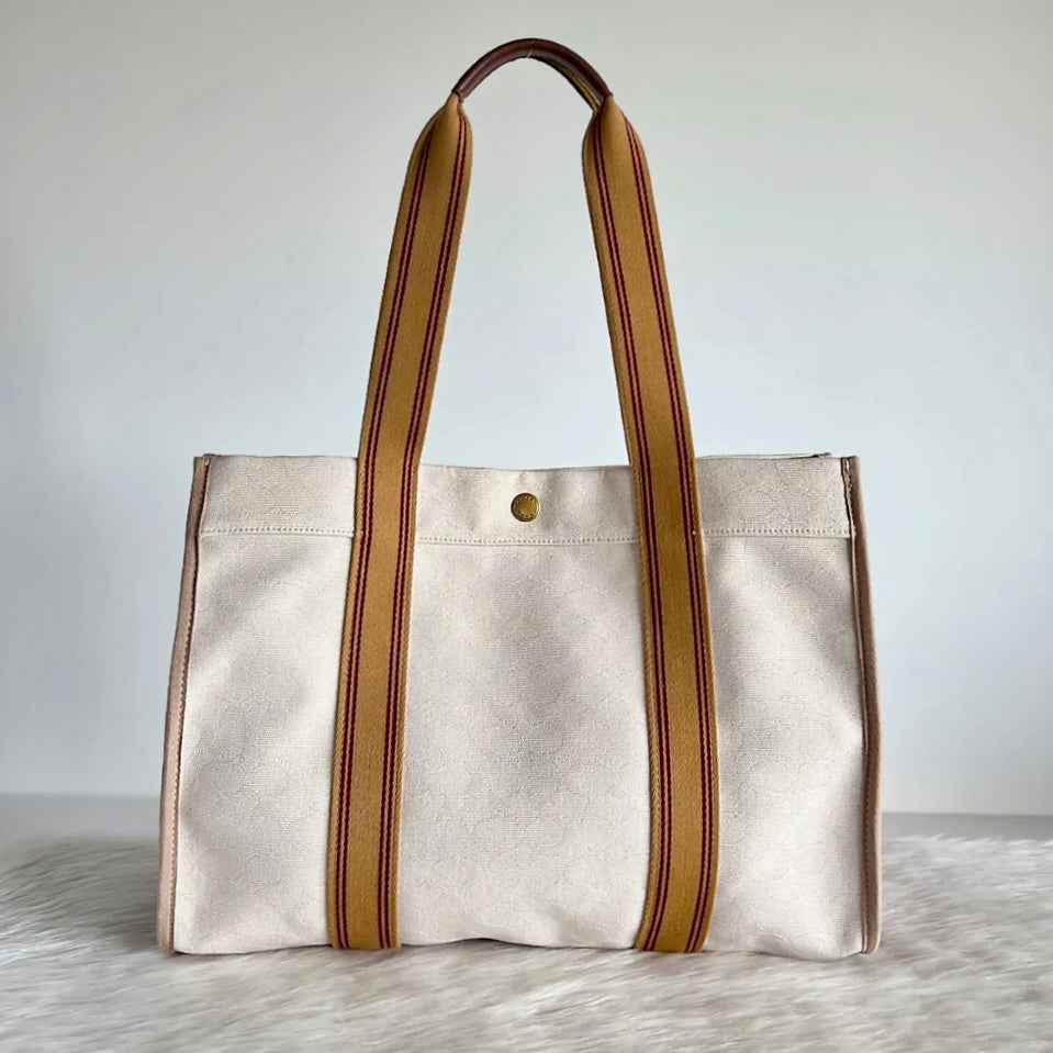 Coach Monogram Stripe Detail Book Tote Large Shoulder Bag Like New