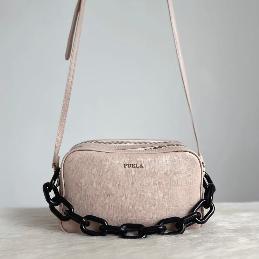 Furla Chunky Chain Detail Double Compartment Crossbody Shoulder Bag Like New