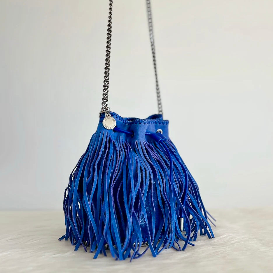 Stella Mccartney Blue Bohemian Fringe Bucket Crossbody Shoulder Bag Excellent