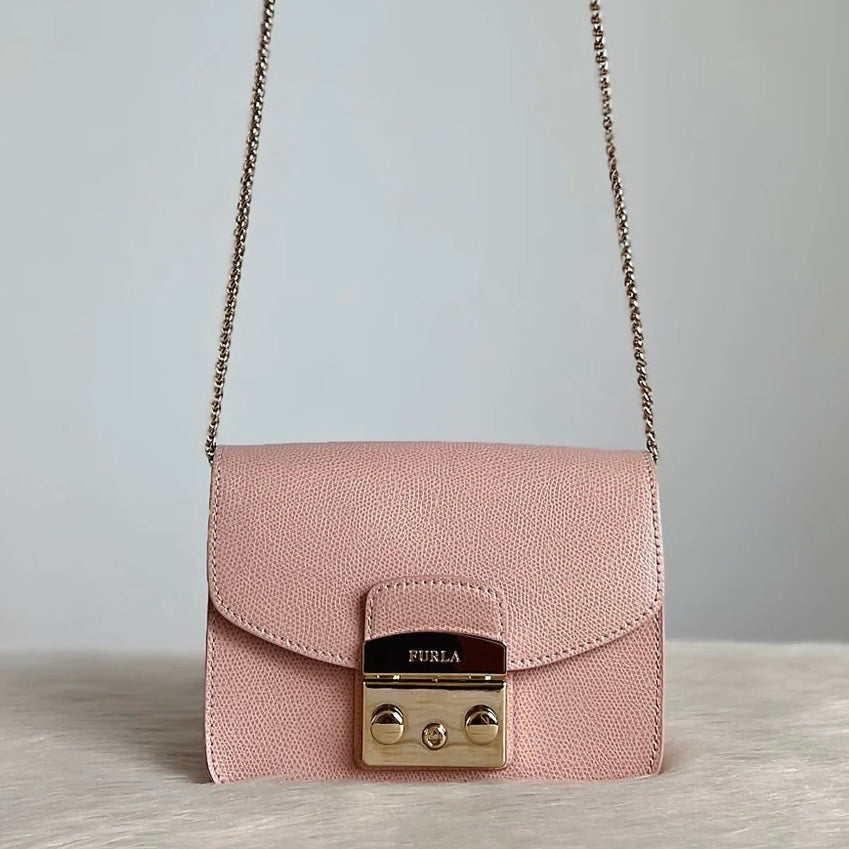 Furla Pink Leather Metropolis Small Crossbody Shoulder Bag Excellent