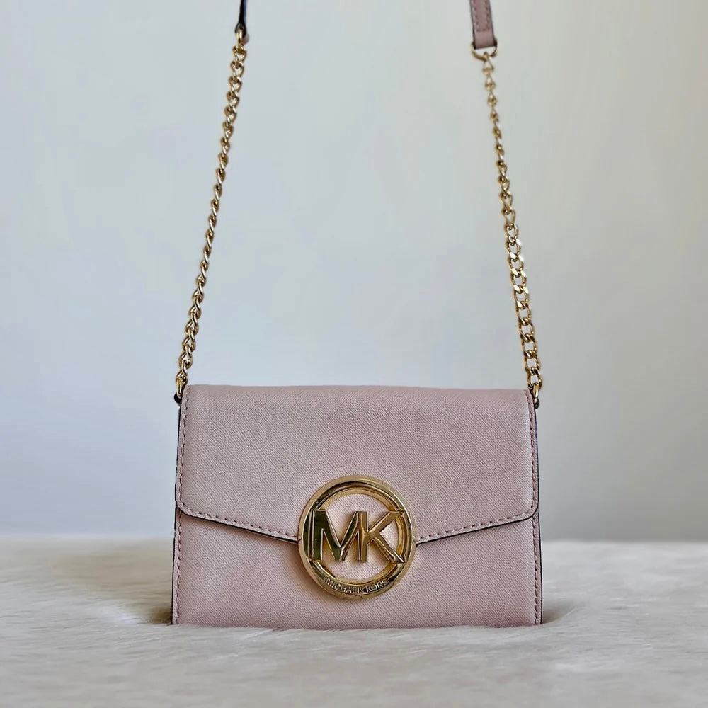 Michael Kors Pink Leather Gold Chain Detail Crossbody Shoulder Bag