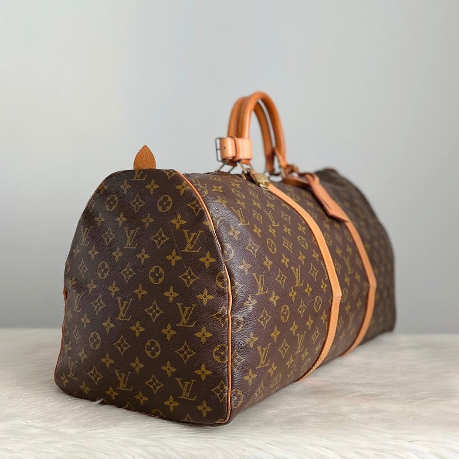 Louis Vuitton Signature Monogram Keepall 55 Travel Bag Full Set