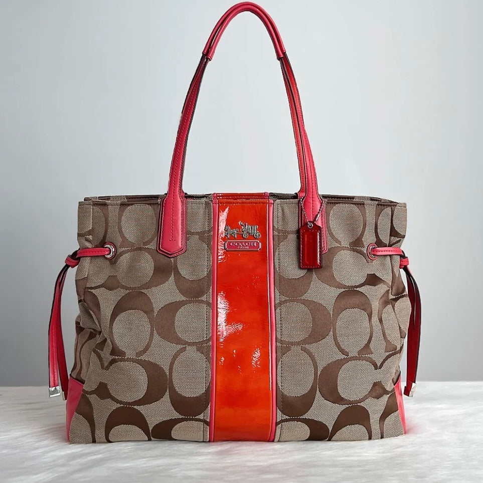 Coach Leather Monogram Drawstring Carryall Shoulder Bag Excellent