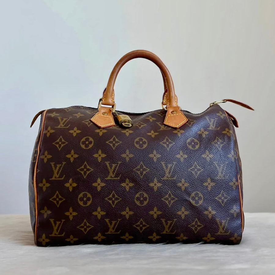 Louis Vuitton Signature Monogram Speedy 30 Bag + Lock & Keys