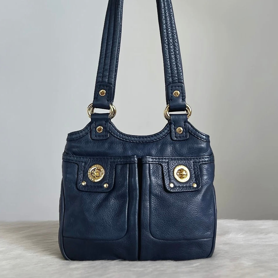 Marc Jacobs Navy Leather Turn Lock Detail Shoulder Bag