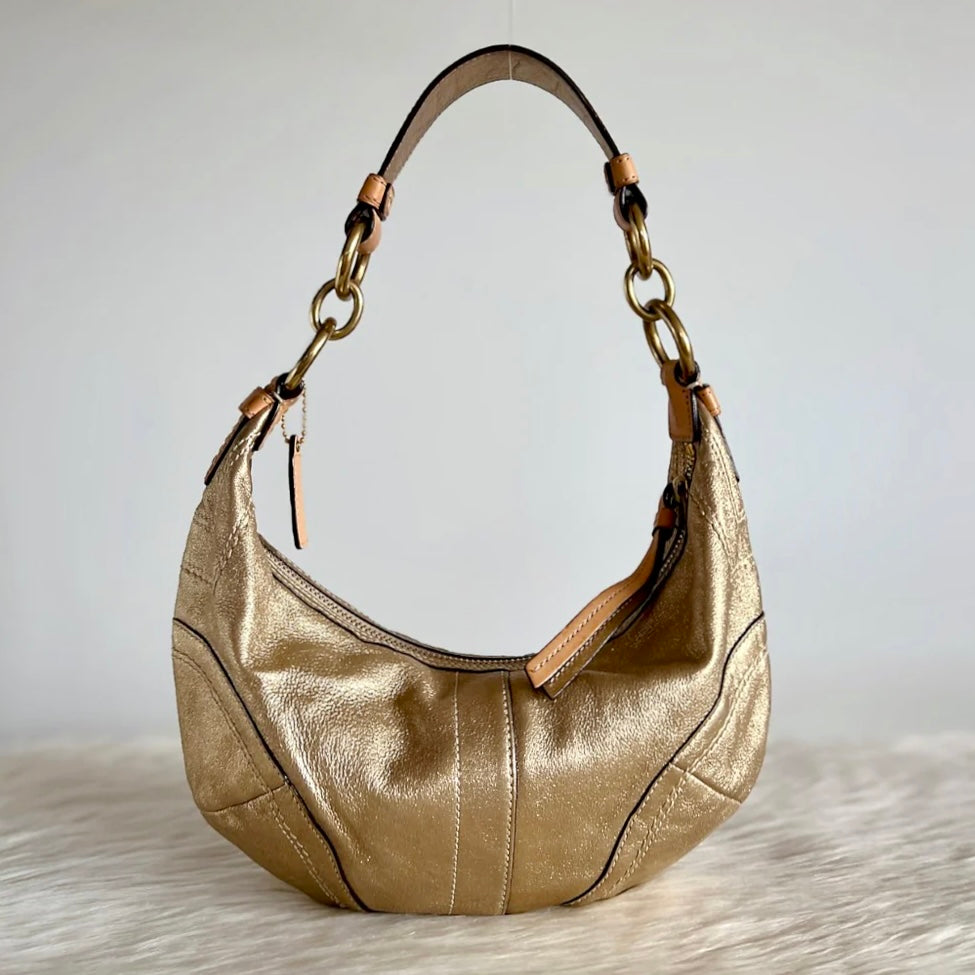 Coach Gold Leather Half Moon Slouchy Shoulder Bag