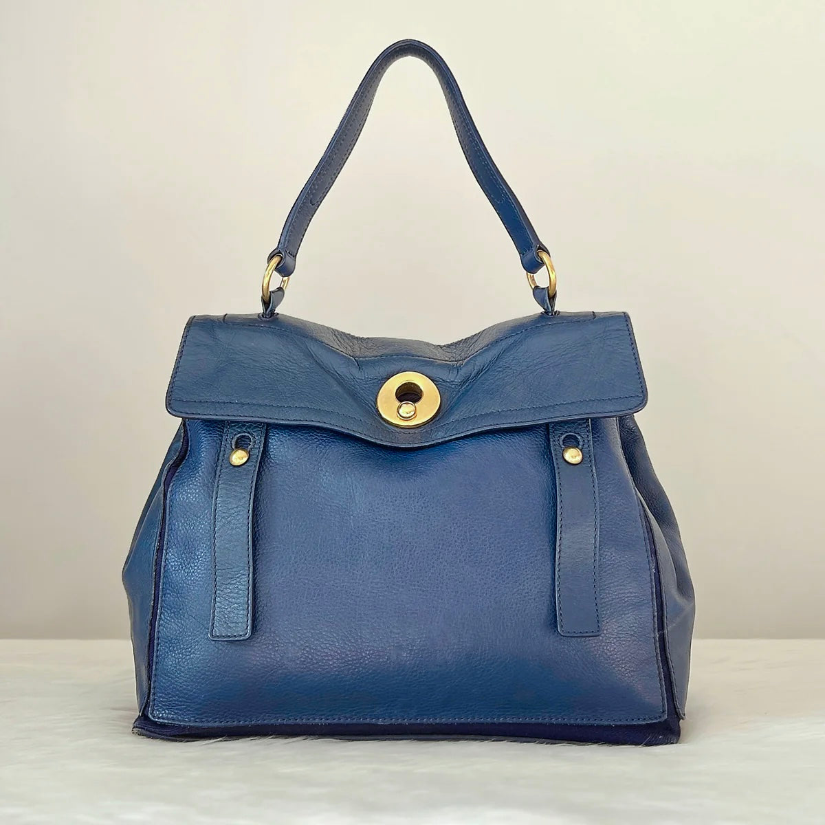 Yves Saint Laurent YSL Navy Leather Muse Two Tote Bag Excellent