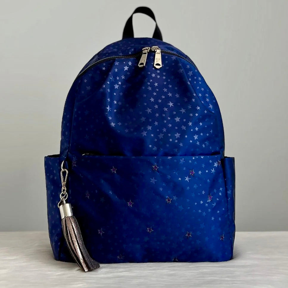 Anna Sui Navy Star Pattern Tassel Cham Backpack Like New