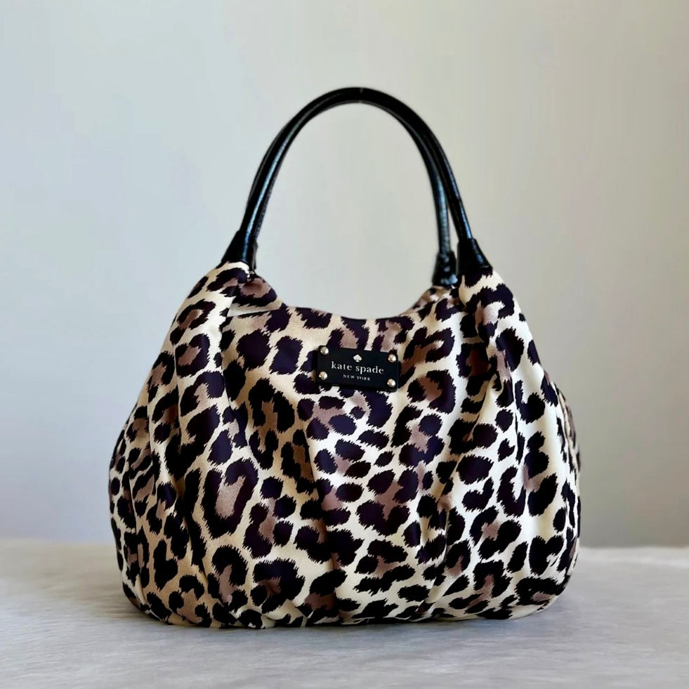 Kate Spade Black Leather Trim Leopard Print Shoulder Bag Excellent