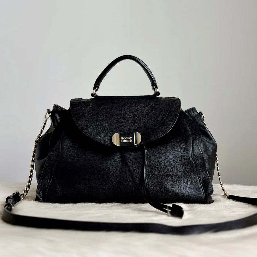 See by Chloe Black Leather Front Bow Detail 2 Way Shoulder Bag