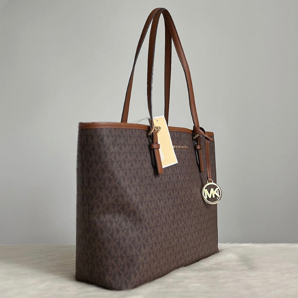 Michael Kors Caramel Leather Monogram MK Charm Shoulder Bag New with Tags