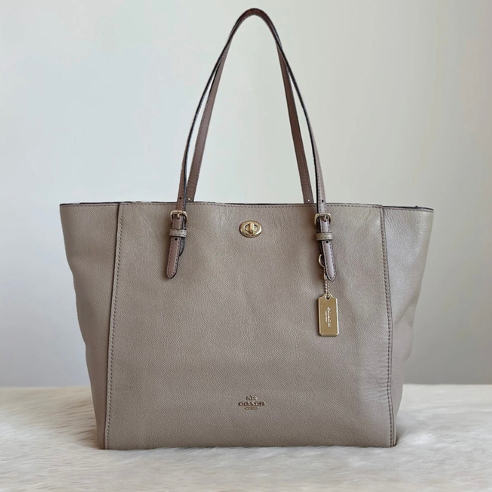 Coach Taupe Leather Turn Lock Carryall Large Shoulder Bag