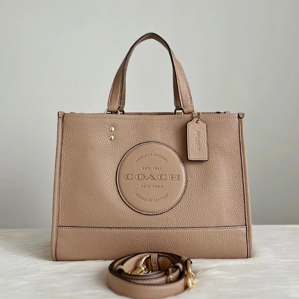 Coach Mocha Leather Front Detail Book Tote 2 Way Shoulder Bag Like New