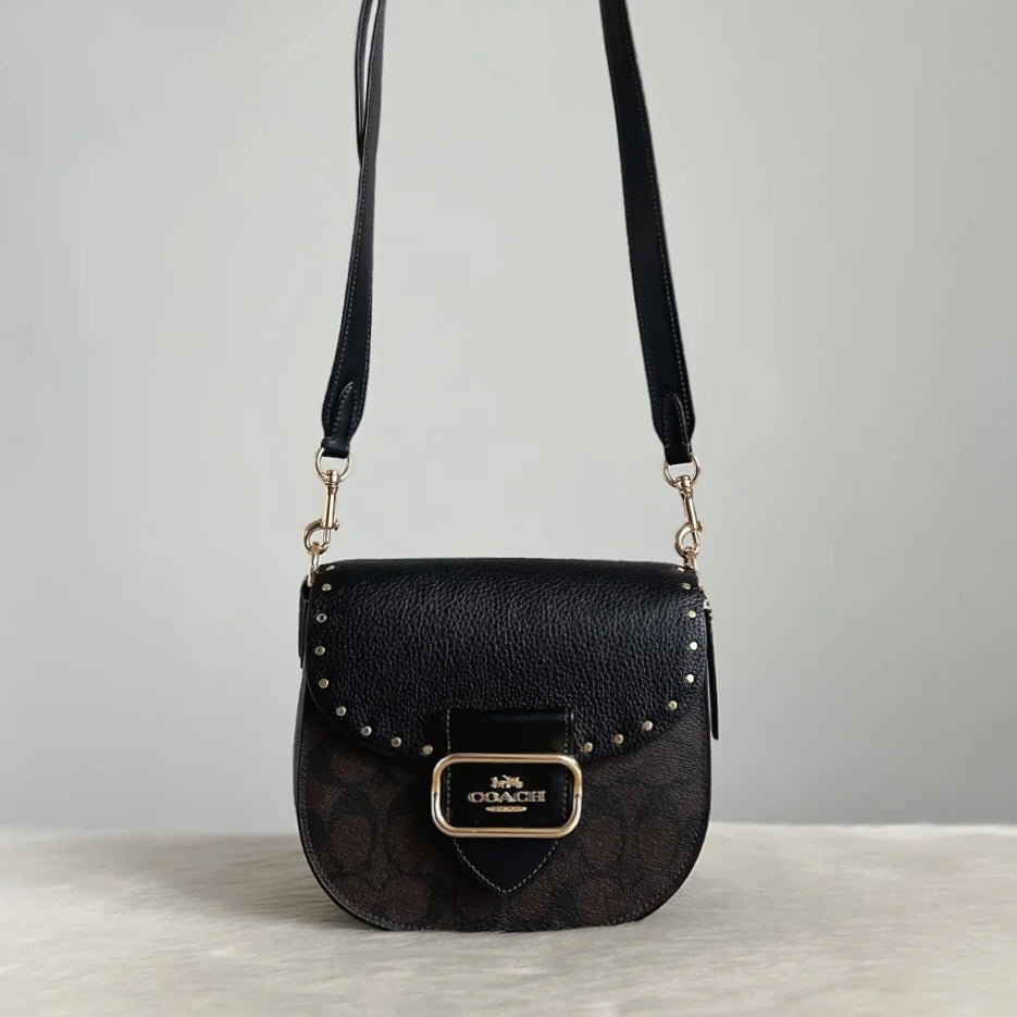 Coach Black Leather Monogram Studded Detail Crossbody Shoulder Bag Like New