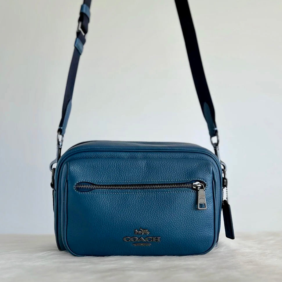Coach Smoky Navy Leather Double Compartment Messenger Crossbody Shoulder Bag Like New