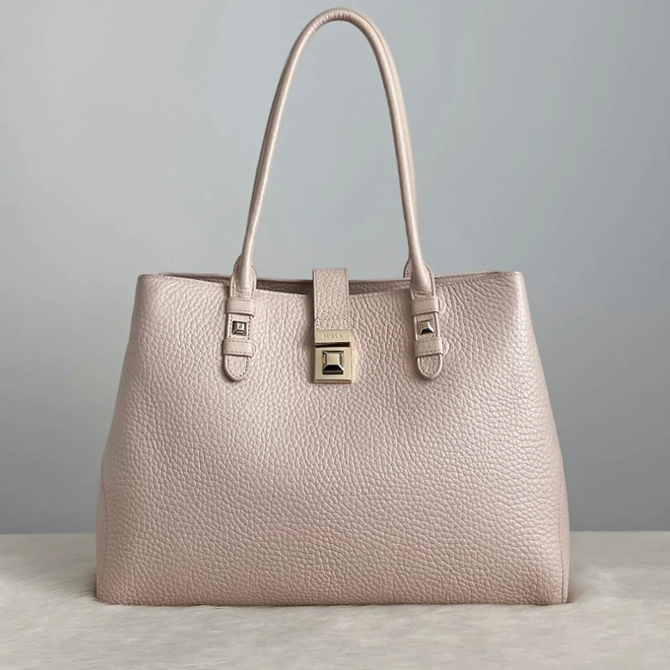 Furla Creamy Leather Front Buckle Triple Compartment Career Shoulder Bag Like New