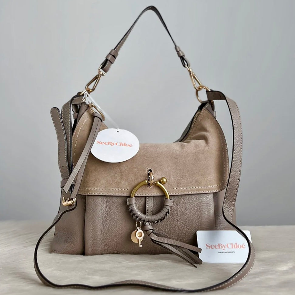 See by Chloe Taupe Leather Suede Ring Detail 2 Way Shoulder Bag Excellent