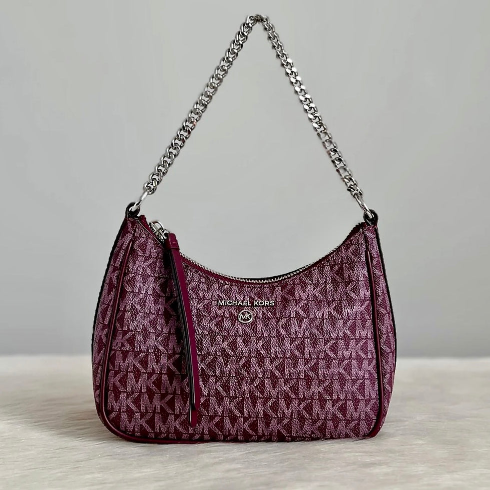 Michael Kors Plum MK Monogram Chain Detail Small Shoulder Bag Like New