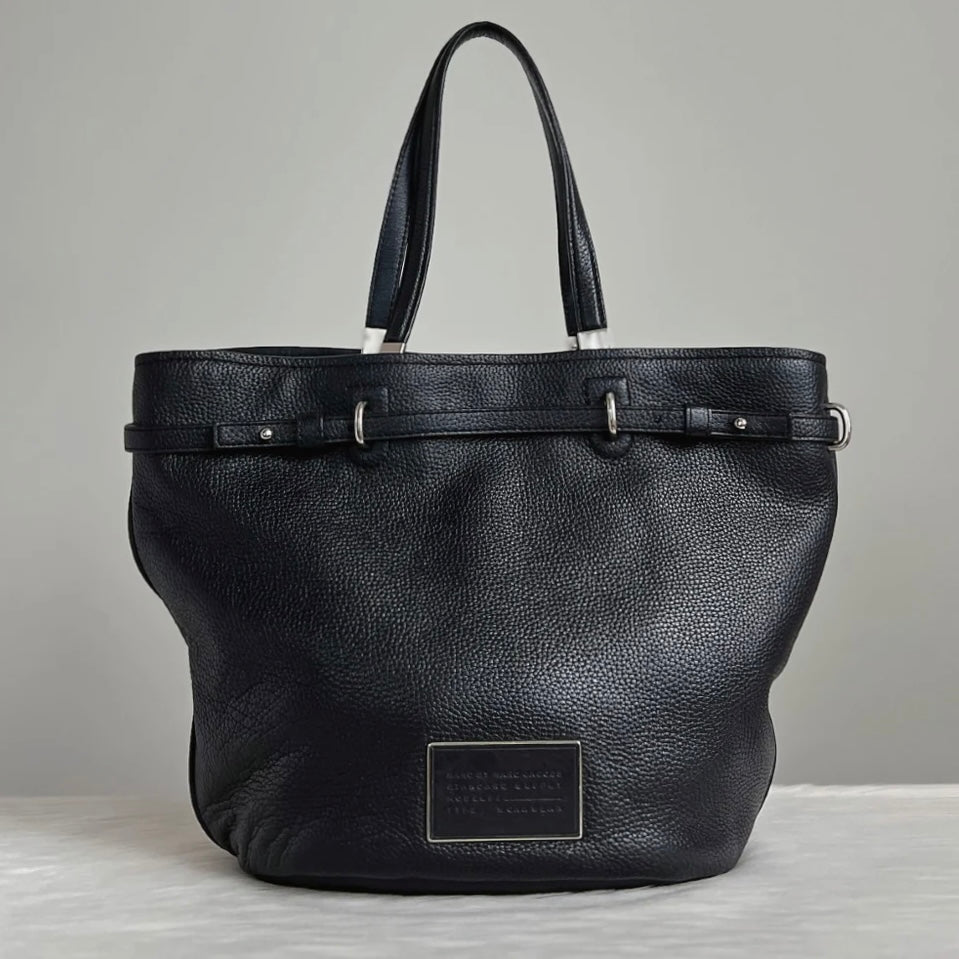 Marc Jacobs Black Leather Front Logo Carryall Shoulder Bag