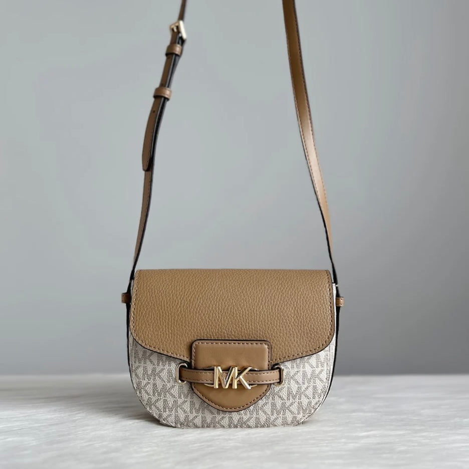 Michael Kors Mocha Leather Monogram Front Logo Crossbody Shoulder Bag Like New